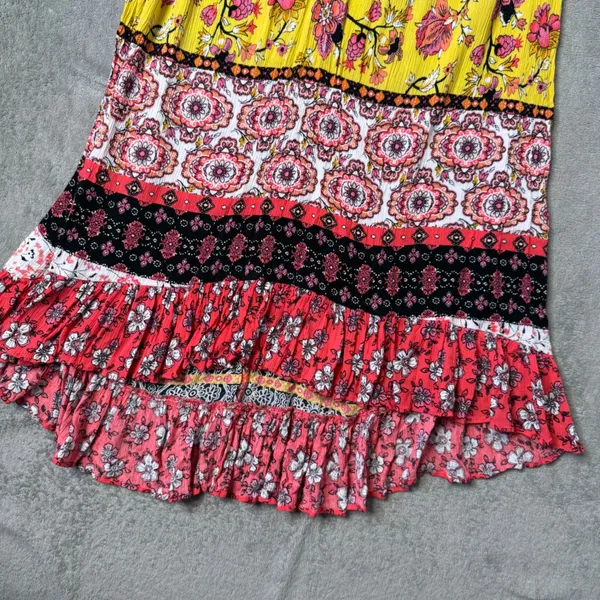 BOHO Patchwork Tiered‎ High Low Maxi Skirt Floral Ruffle Peasant Gypsy Size XS - Image 5