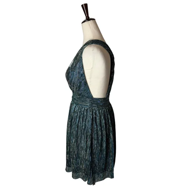 Lulus Ailey Skater Dress Women Small Teal Blue Gold Metallic Mini Party Prom - Image 6