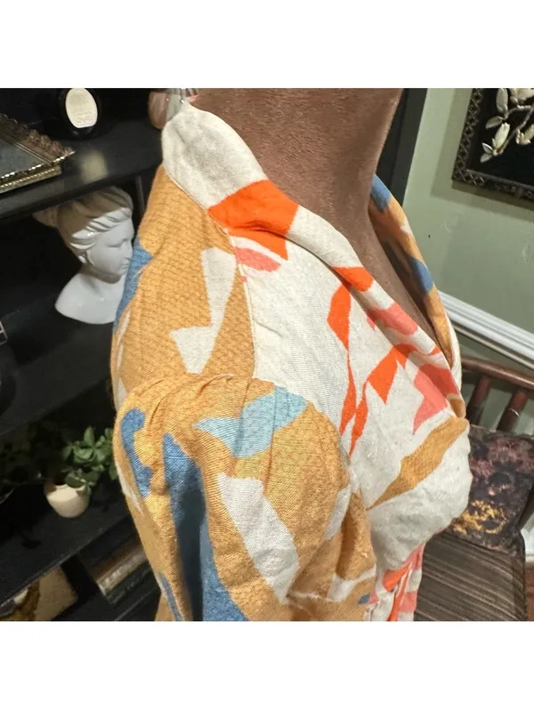 Anthropologie Ranna Gill Sabina Bubble Sleeve Mini Dress – Multicolor Abstract Seashell Print - Image 5
