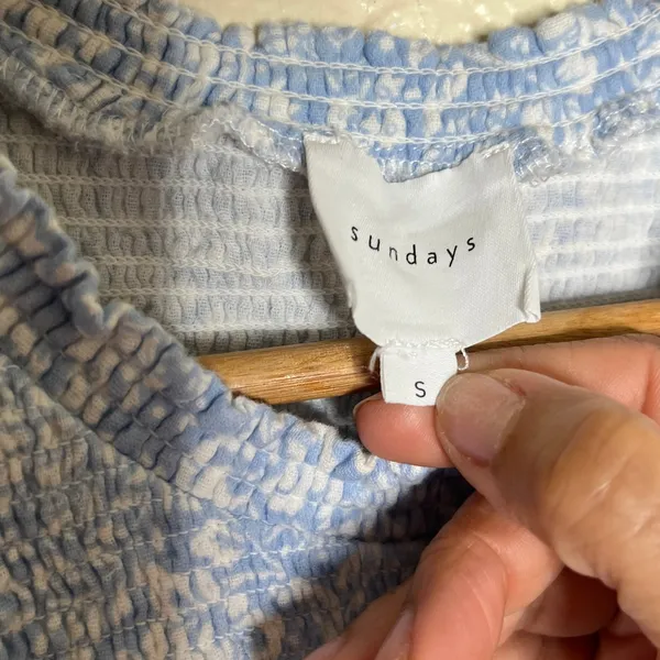 Anthropologie Sundays Shae Dress Blue Floral Smocked Cotton Ruffle Mini‎ Small - Image 4
