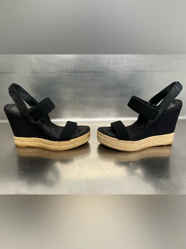 TORY BURCH Wedge Espadrille 2 Band Canvas & Leather Black Sandal- Size 7.5 - GUC - Image 7