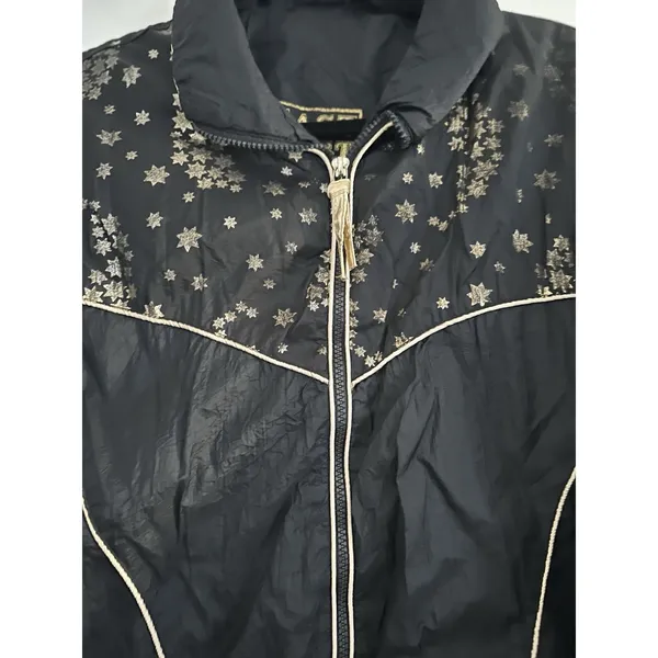 East West 80's Black & Gold Glitter Star Patterned Zip-Up Windbreaker Jacket - Image 9