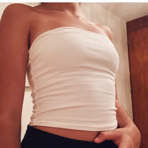 White Bandeau Crop Top “Silence and Noise” - Image 2