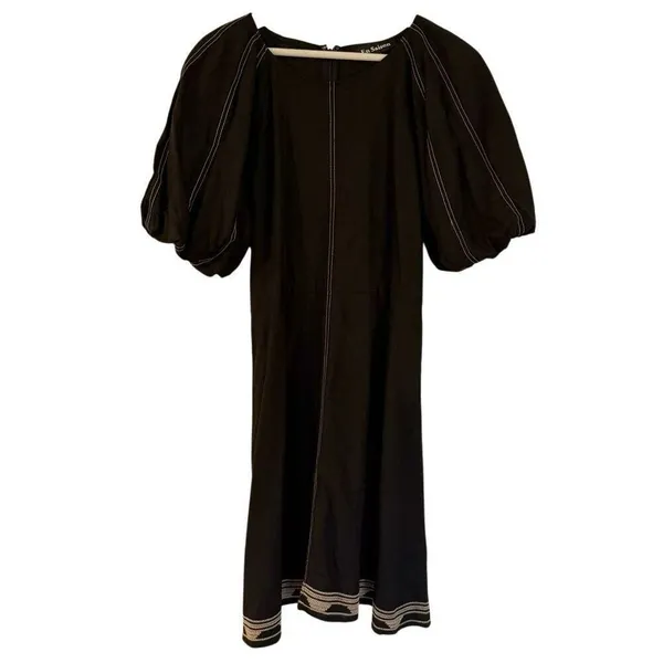 Anthropologie En Saison black embroidered puff sleeve exposed stitching dress large - Image 2