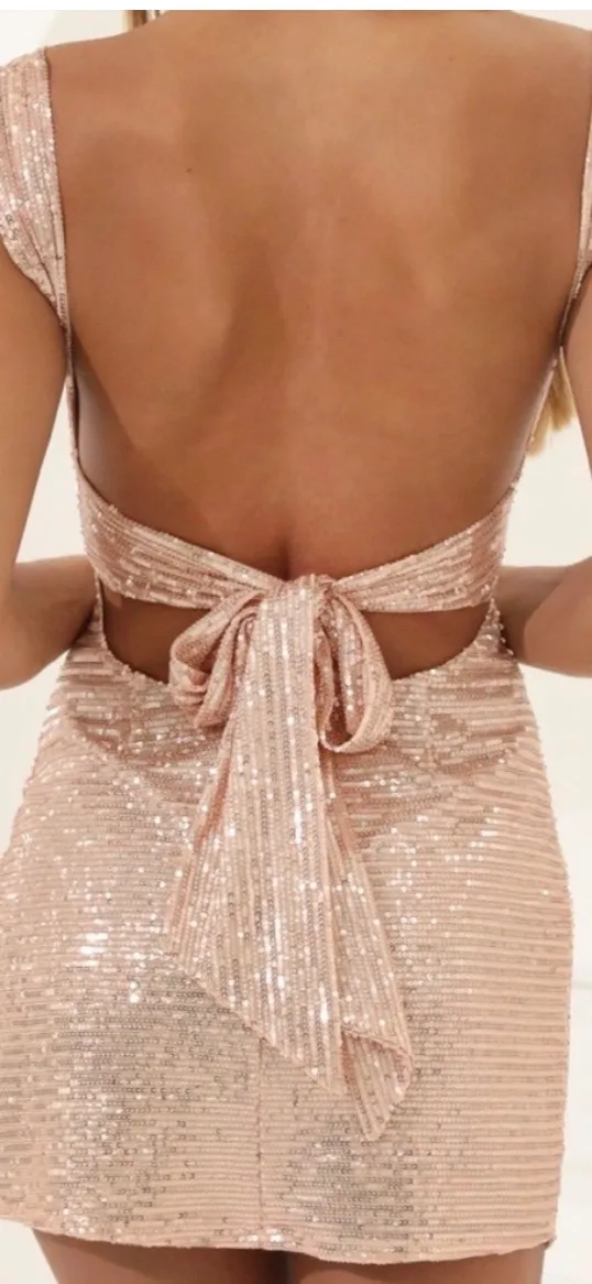 Lucy in the sky rose gold dress with slit - Image 3