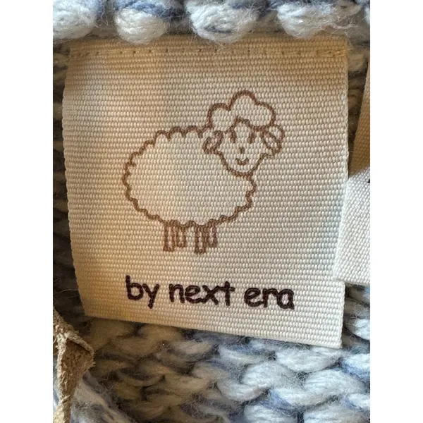 By Next Era Sweater Women Medium Blue White Cable Knit Hooded Pullover‎ Tassel - Image 8