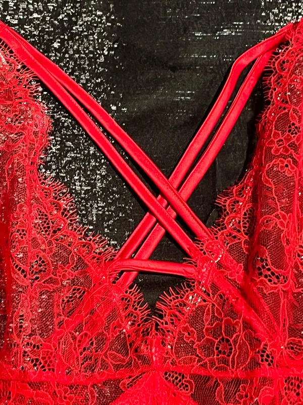 Womens XL Victoria's Secret red lace satin chemise negligee nightie - Image 5