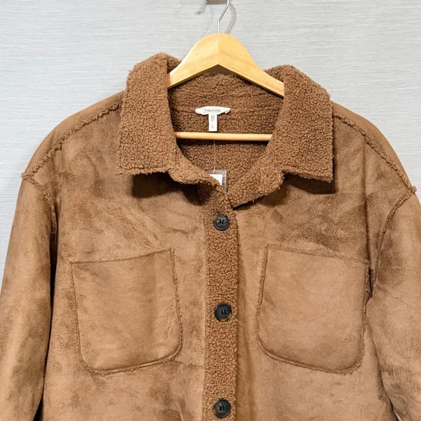 Maurices Womens Brown Faux Suede Sherpa Lined Shacket Jacket Large L - Image 4