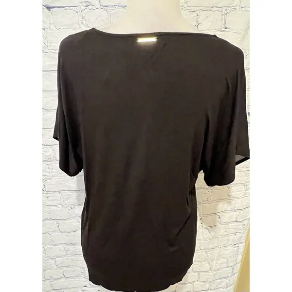 Michael Kors Women’s Short Sleeve Black Shirt Blouse V-neck Casual Medium - Image 4
