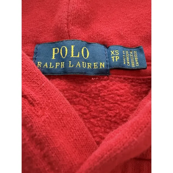 Polo Ralph Lauren Hoodie Womens XS Red Big Spell Out‎ Fleece Sweatshirt #K7-1 - Image 2