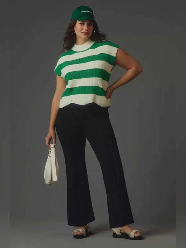 The Margot Kick-Flare Cropped Pants by Maeve Sz M Black Stretch Knit - Image 5