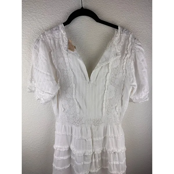 Anthropologie Love‎ The Label White Fairy Lace Tiered Ruffle Midi Dress Size M - Image 7