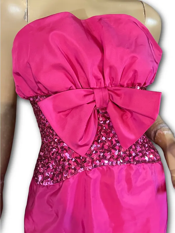 Vintage 1980'S Hot Pink Mike Benet Strapless Satin & Rhinestone Formal Dress (Xs - Image 10