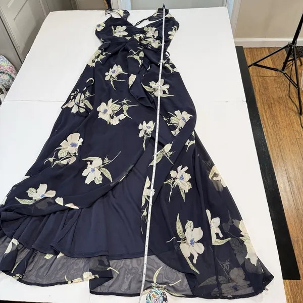 Lulus All Mine Navy Blue Floral Print High-Low‎ Wrap Dress SMALL - Image 8