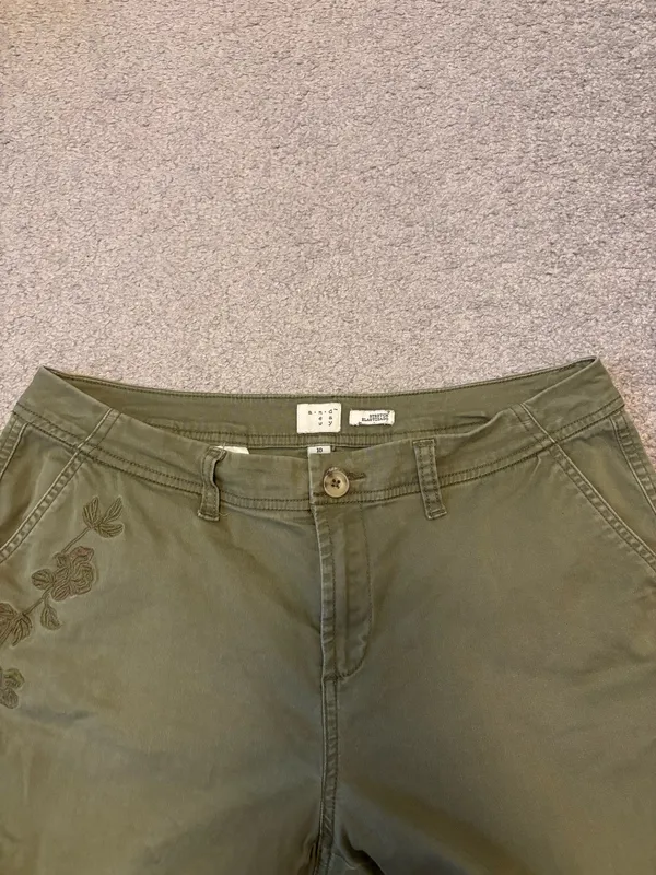 A New Day Olive Green Floral Embroidered Slim Pants - Image 4