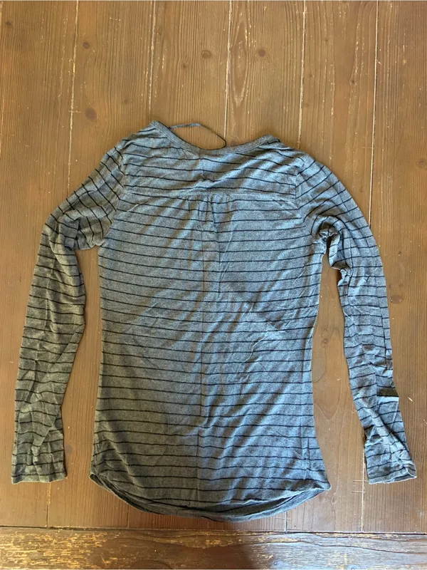 Striped Black & Gray Long-Sleeve Henley Top - Image 2