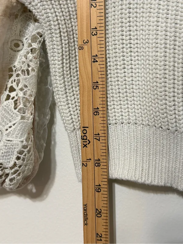 Anthropologie Pilcro Martine Peasant-Sleeve Sweater Boho Blush Medium Patchwork - Image 8
