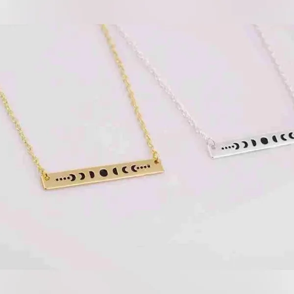 Boutique NEW Yellow Gold Plated‎ Celestial Moon Phase Bar Pendant Necklace, 16-18” - Image 7