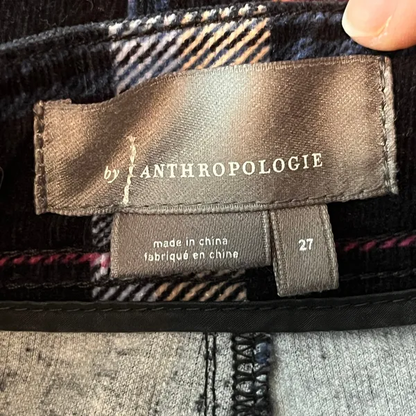 Anthropologie Women's Alicia Plaid Moto‎ Corduroy Zip High Waist Pants Size 27 - Image 4