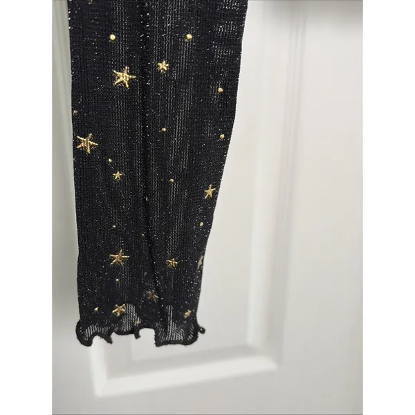 Celestial Star Mesh Top Womens Size S Black Gold Foil Y2K Sheer Mock - Image 5