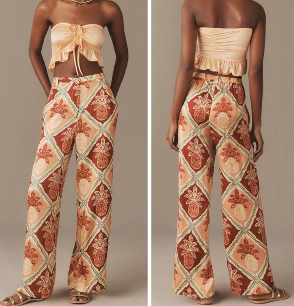 NWT Farm Rio Pineapple Satin Wide-Leg Pants, Size M - Image 2