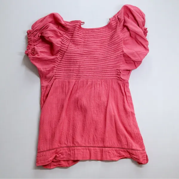 Free People Elsie Puff Sleeve Cotton Linen Blend Tunic‎ Top Women XS Pink Boho - Image 4