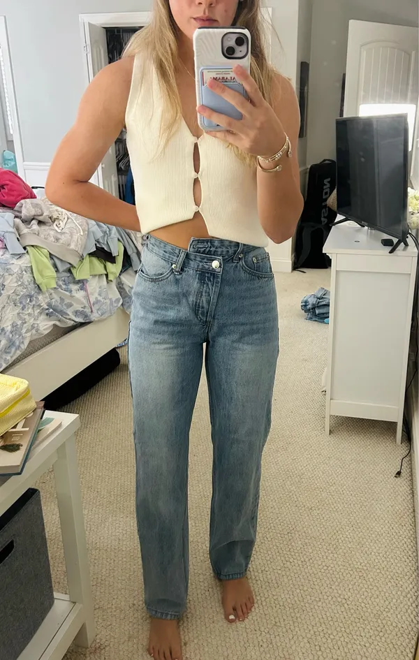 Edikted Criss-Cross Button Jeans - Image 2