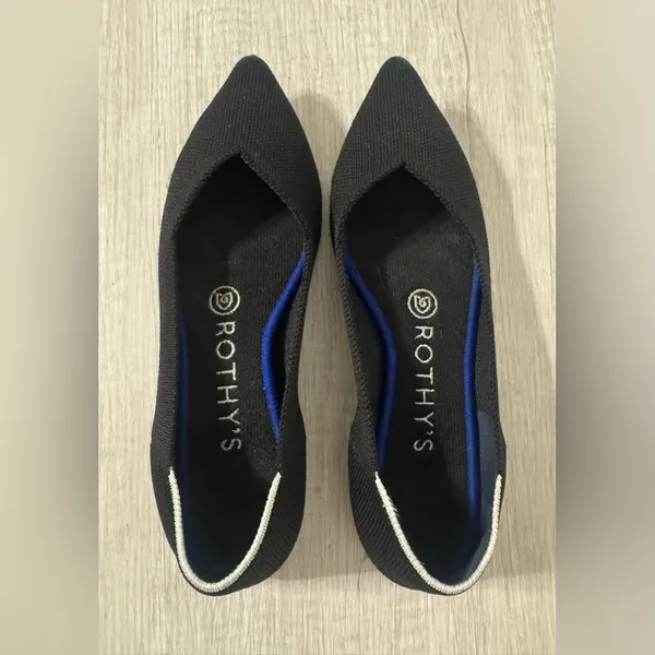 Rothy's Black And White Halo Pointed Toe Ballet Flats Knit Washable Chic 6.5 - Image 3