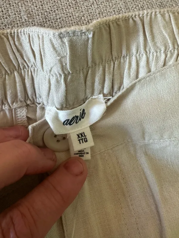 Aerie 2 Piece Set Women XXL Beige Linen Blend Wide Leg Pants Ribbed Tank NEW - Image 4