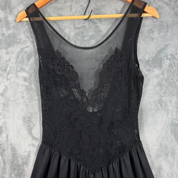 Vintage 80s Victoria's Secret Black Lace V Neck Sheer Bodice Dress Small - Image 5