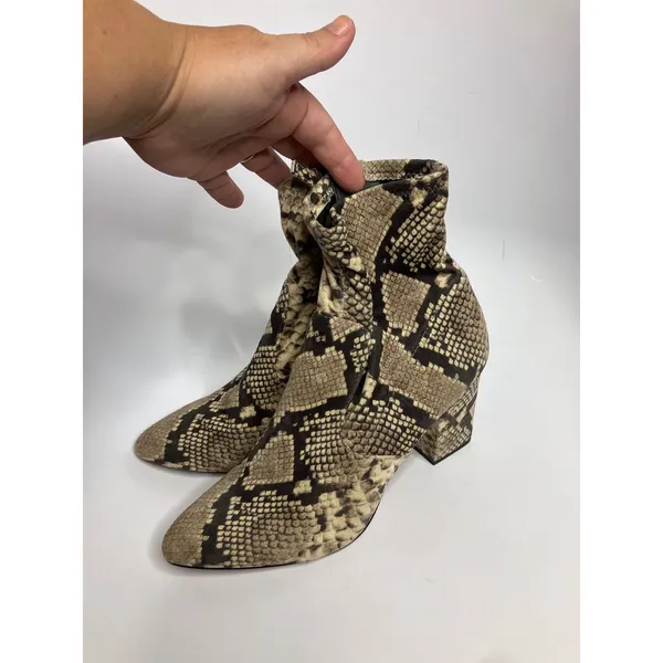 Steve Madden Tristine Booties Women 10M Tan Snakeskin Excellent Block Heel Zip - Image 3