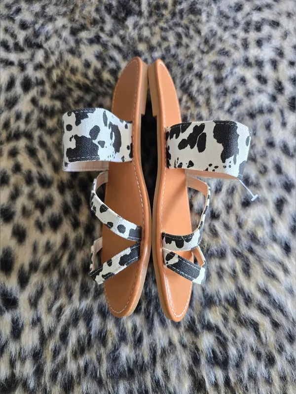 Cow Pattern Slide Sandals Womens Size 41 Black - Image 2