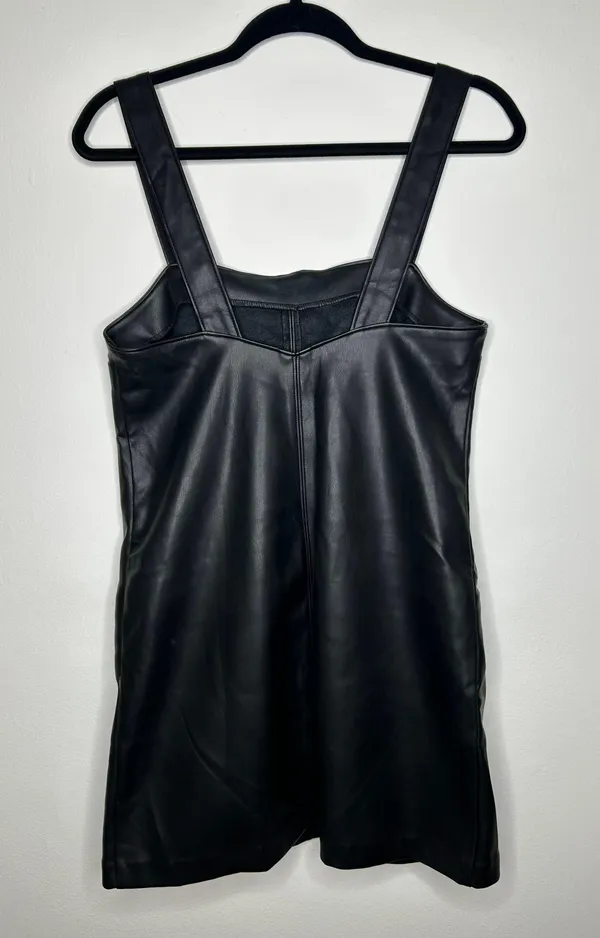 Abercrombie Black Faux Leather Front Pocket Mini Shift Dress Layering - Image 11