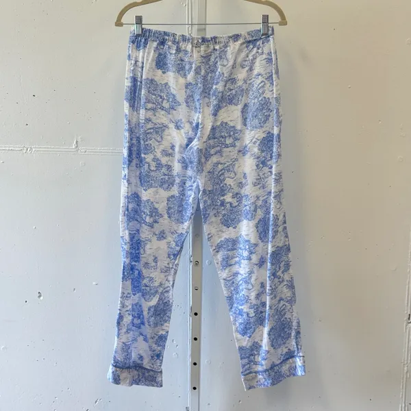 Talbots Blue White Toile Cotton Pajama Pants XS Drawstring Sleepwear Loungewear - Image 2