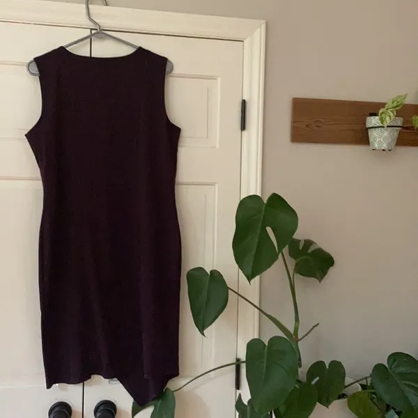 Nina Leonard NWT eggplant zipper‎ dress asymmetric large new plum gold - Image 5