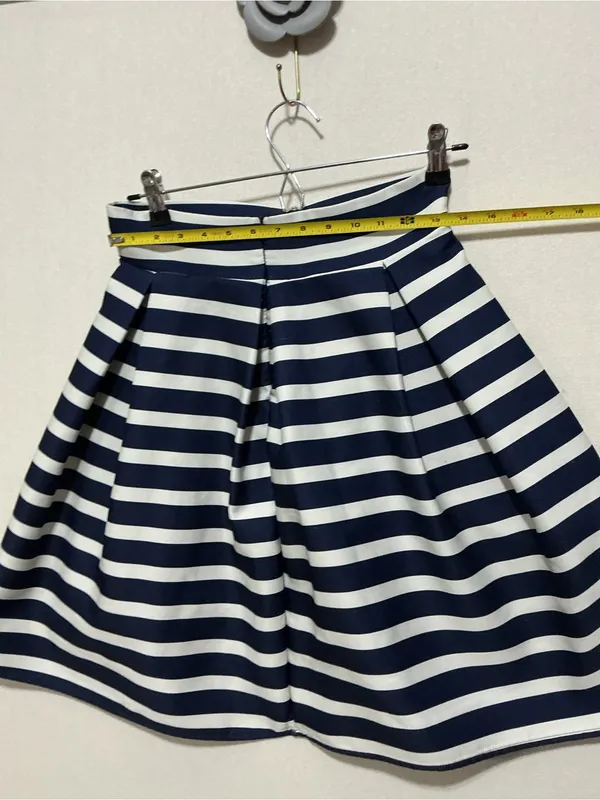 Chicwish Navy and White Striped A-Line Skirt - Image 4