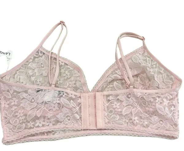 Intimates INC Bralette Stretch Pink Lace Large 4-clasp back Dainty Feminine - Image 2