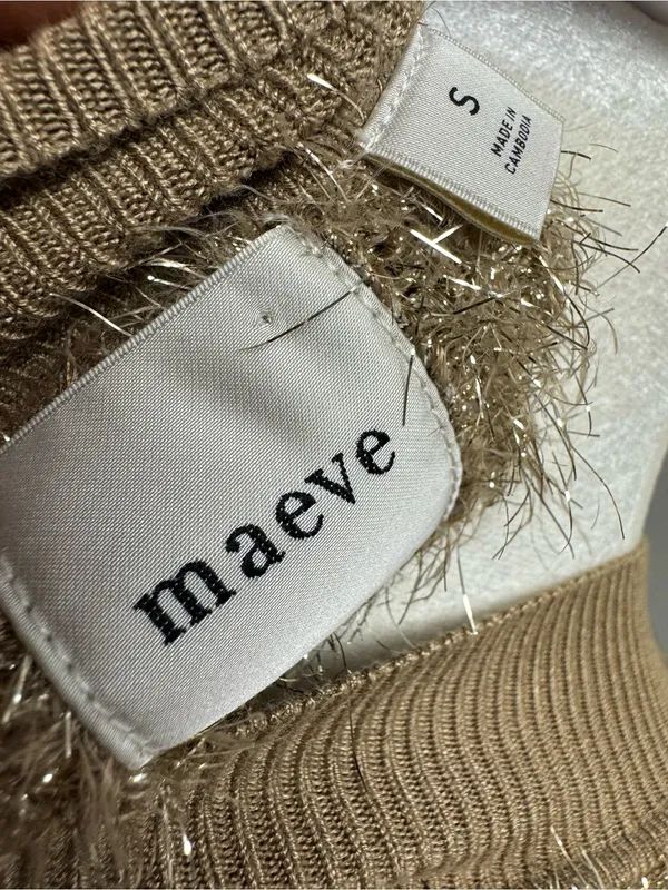 Maeve Violette Short-Sleeve Tinsel Pullover Sweater Metallic Gold Honey Small - Image 8