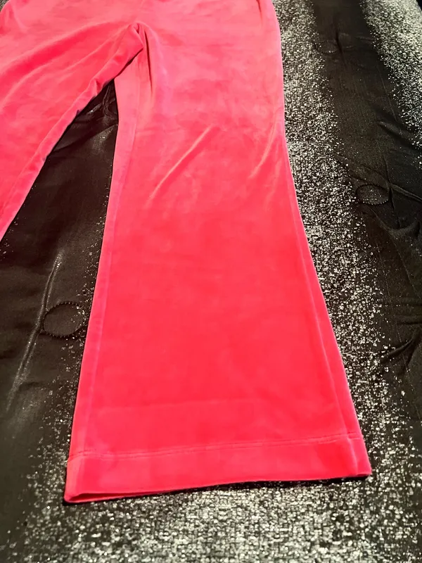 Womens M Y2K Juicy Couture Pink Velour Track Pants Rhinestone Big Bling - Image 3