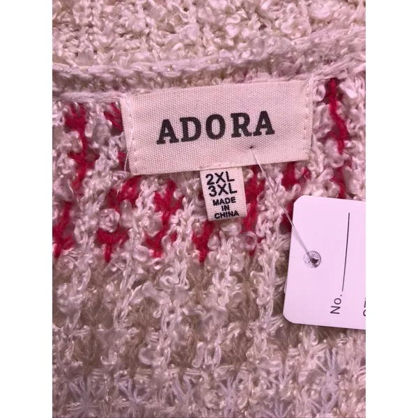 Adora Cardigan Sweater Womens 2XL 3XL Ivory Red Blue Striped Open Front‎ - Image 2