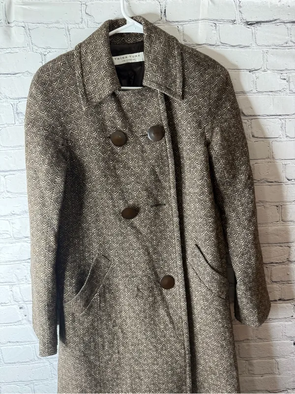 Trina Turk Brown Tweed Double-Breasted Pea Coat size medium - Image 4