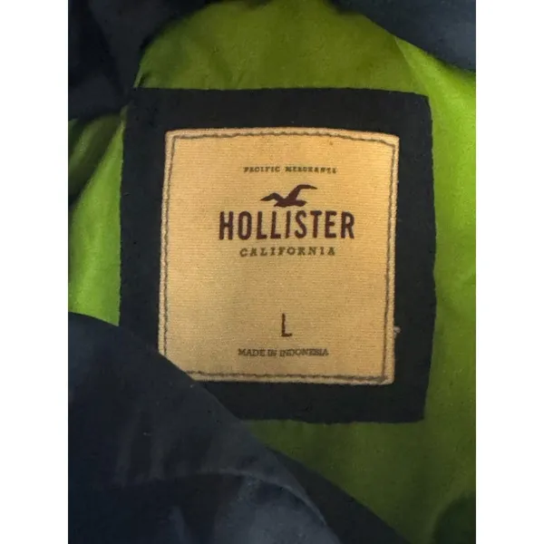 2000's Hollister Navy Blue Hooded Puffer Jacket Down Quilted Coat Large Y2K - Image 5
