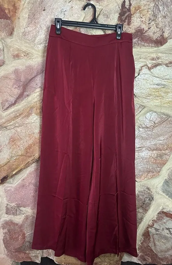 Commense Oversized Satin Wide Leg Dress Pants burgundy size M - Image 2