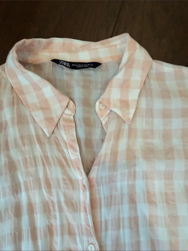Zara Lightweight Pink Plaid Oversized Button Down Shirt - Medium - C30-044 - Image 3