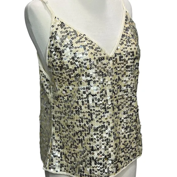 Goldie Twilight Camisole Top Womens M Silver Cream Sequin Sparkles‎ Shimmer Glam - Image 3