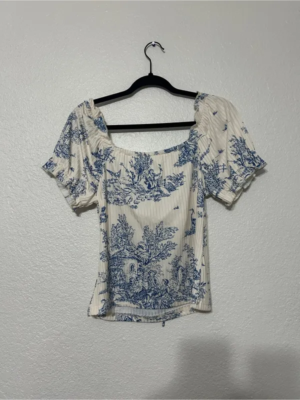 Blue Floral Smocked Peasant Top - Women - Image 3