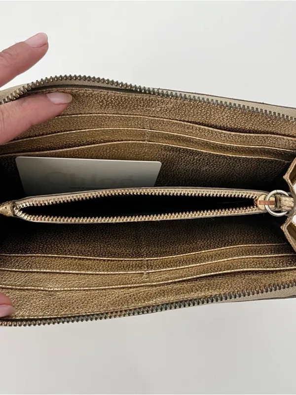 Vintage Chloé Metallic Pebbled Leather Gold Zip Around Continental Wallet - Image 5