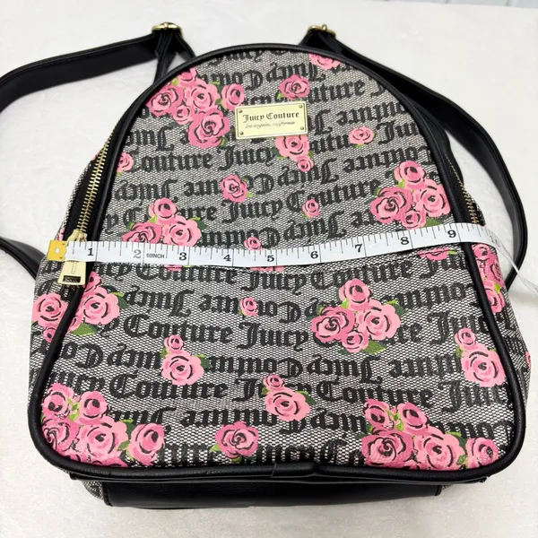 Juicy Couture Pink Rose Print‎ Black Logo Faux Leather Backpack - Image 6