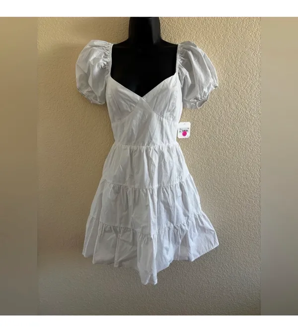 Altar'd State White Alaia Puff Sleeve Mini Dress NWT - Image 6