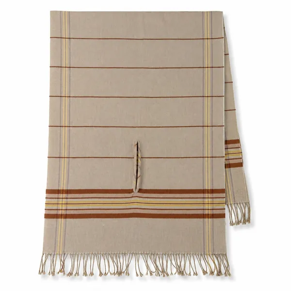 Madewell Placed Plaid Cape Scarf Poncho Fringe Armholes Beige Brown K4535 Preppy - Image 3